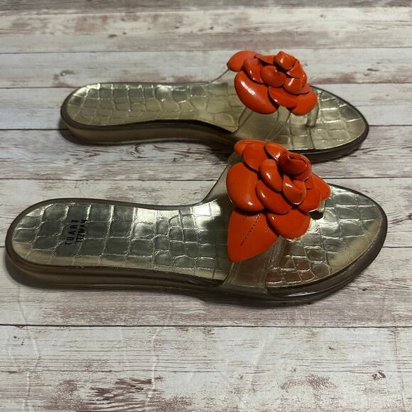Stuart Weitzman Jelly Thong Flip Flop Size 9 Patent Leather Floral Flower Sandal - Picture 2 of 6